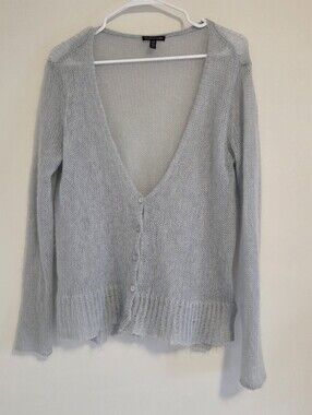 Eileen Fisher Bluish Grey Airy Washed Mohair Cardigan